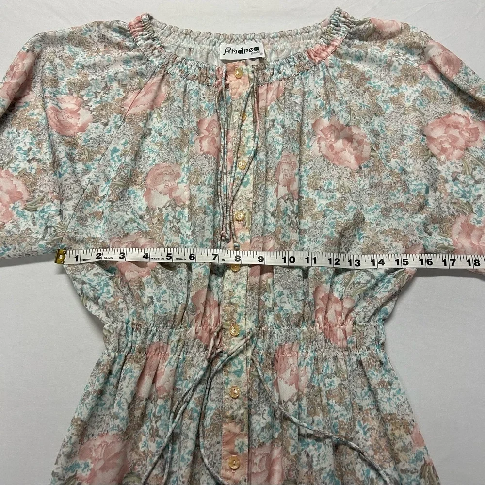 Vintage 1970's Sheer Midi Dress Pullover Button Up Duster Kaftan Floral Size M - Picture 11 of 14